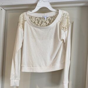 Delia’s Cream color crop top sweater with Lace Detail back size Small juniors